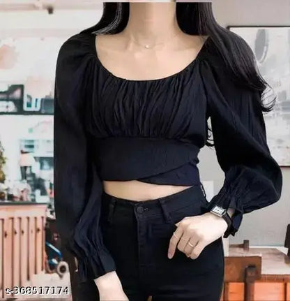 Modern Classic Puff Style Full Sleeve Crop Top – Elegant & Trendy!