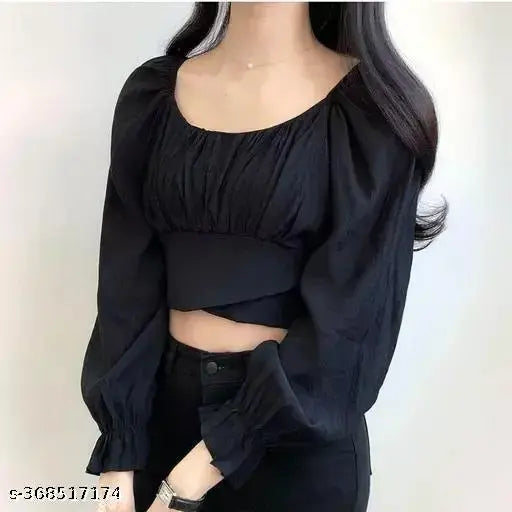 Modern Classic Puff Style Full Sleeve Crop Top – Elegant & Trendy!